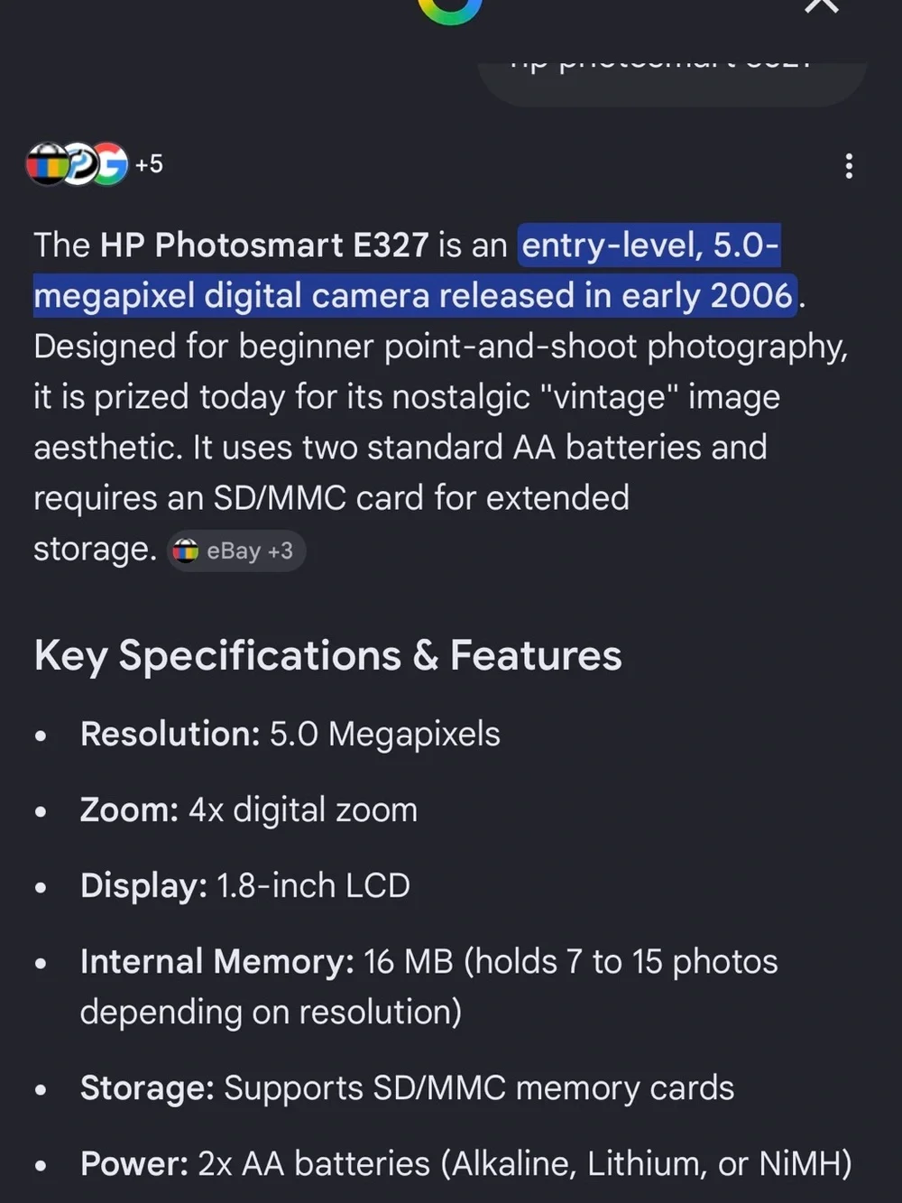 HP Photosmart E327 Digital Camera 2006